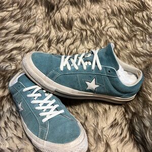 Converse Men's Teal Suede Low-Top Sneakers with White Star-Sz 10